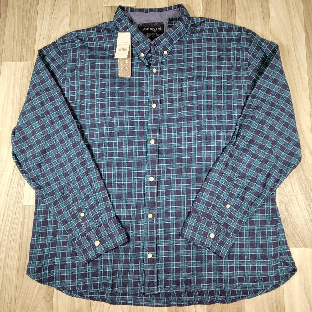 Jachs NY Stretch Flannel Blue Check Button Up Shirt Men's Size 3XL